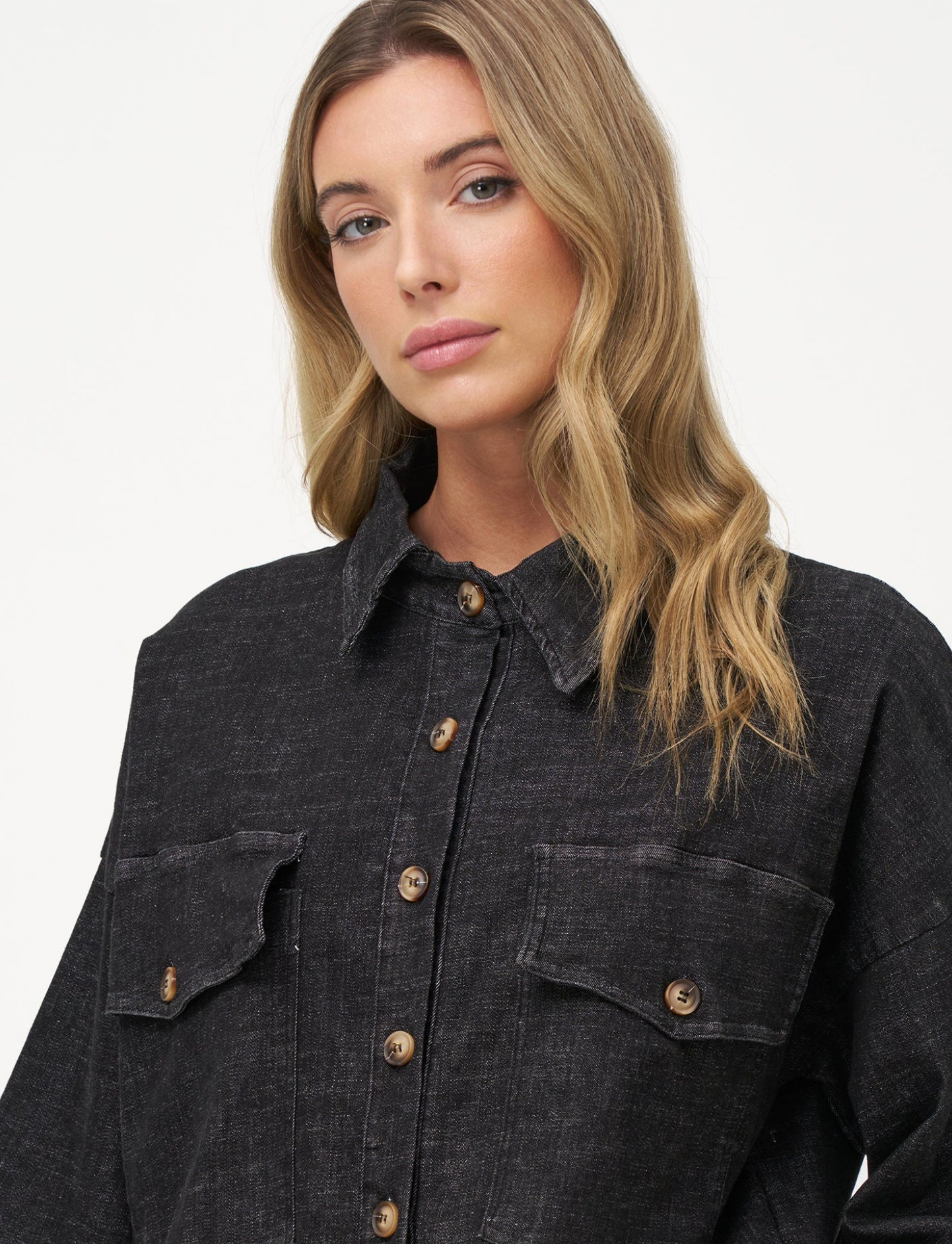 Kate Denim Button Shirt ~ Black Denim