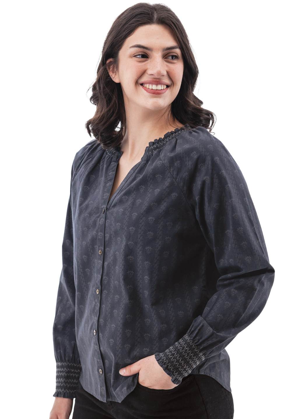 Lise Smocked Cuff Top ~ Ombre Blue