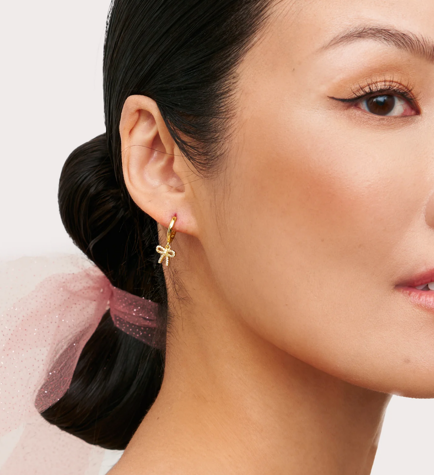 Gold Baby Bow Hoop Earrings