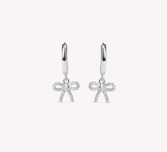 Silver Baby Bow Hoop Earrings
