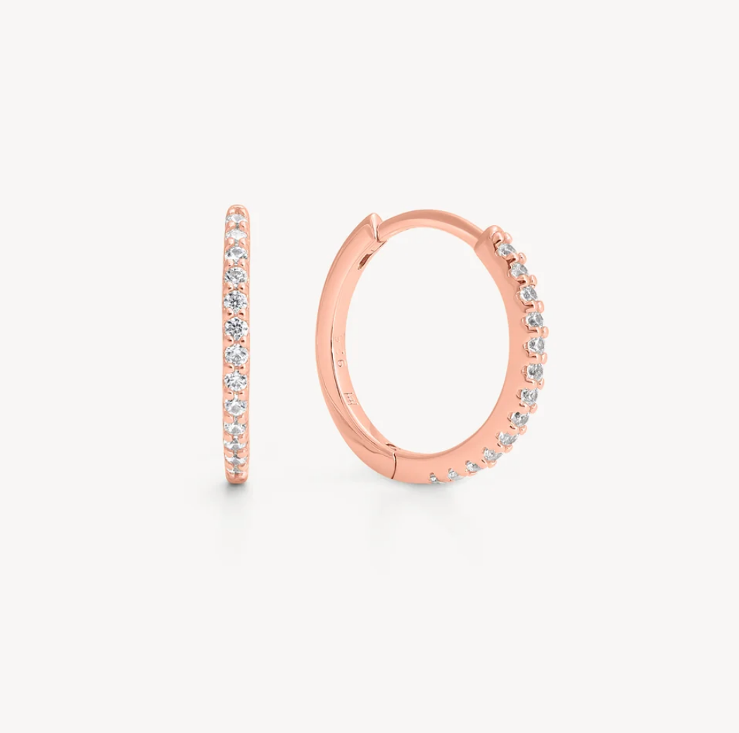 Rose Gold Pave Hoop Earrings - Small
