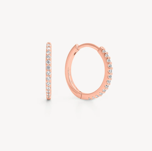 Rose Gold Pave Hoop Earrings - Small
