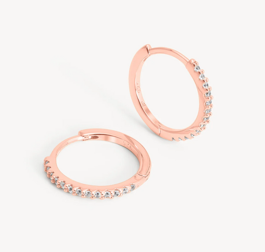 Rose Gold Pave Hoop Earrings - Small