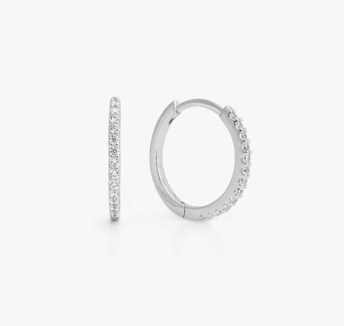 Silver Pave Hoop Earrings - Small
