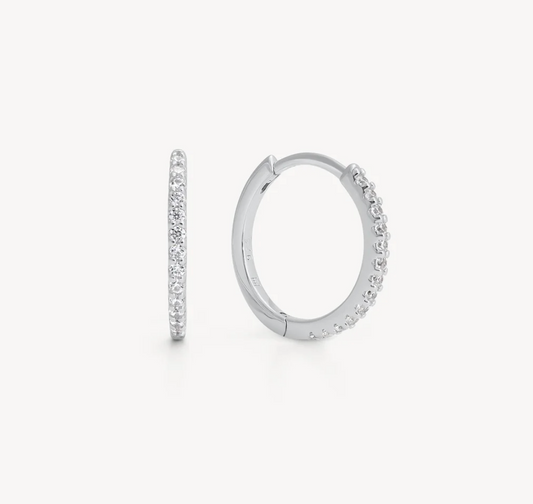 Silver Pave Hoop Earrings - Small