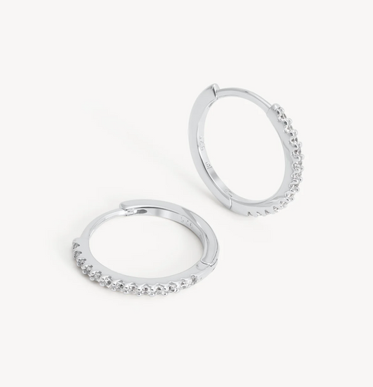 Silver Pave Hoop Earrings - Small