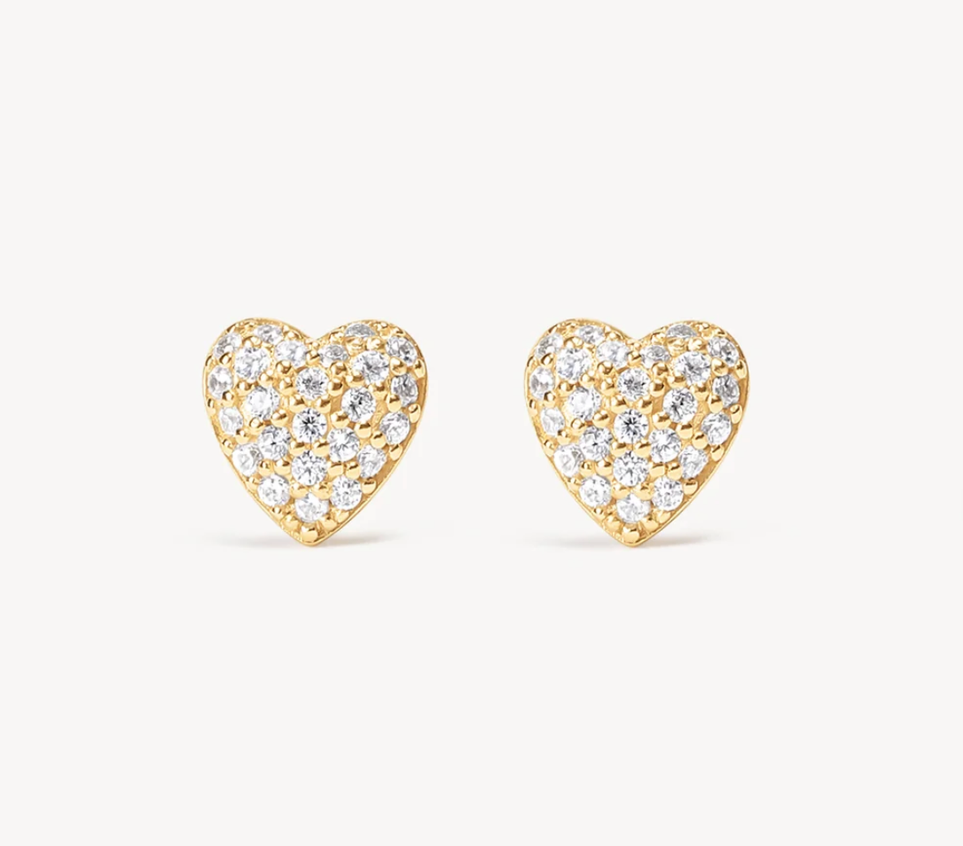 Gold Mini Pavé Heart Stud Earrings