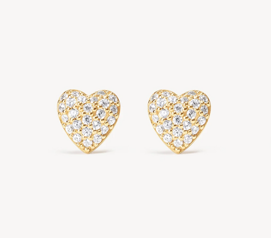 Gold Mini Pavé Heart Stud Earrings