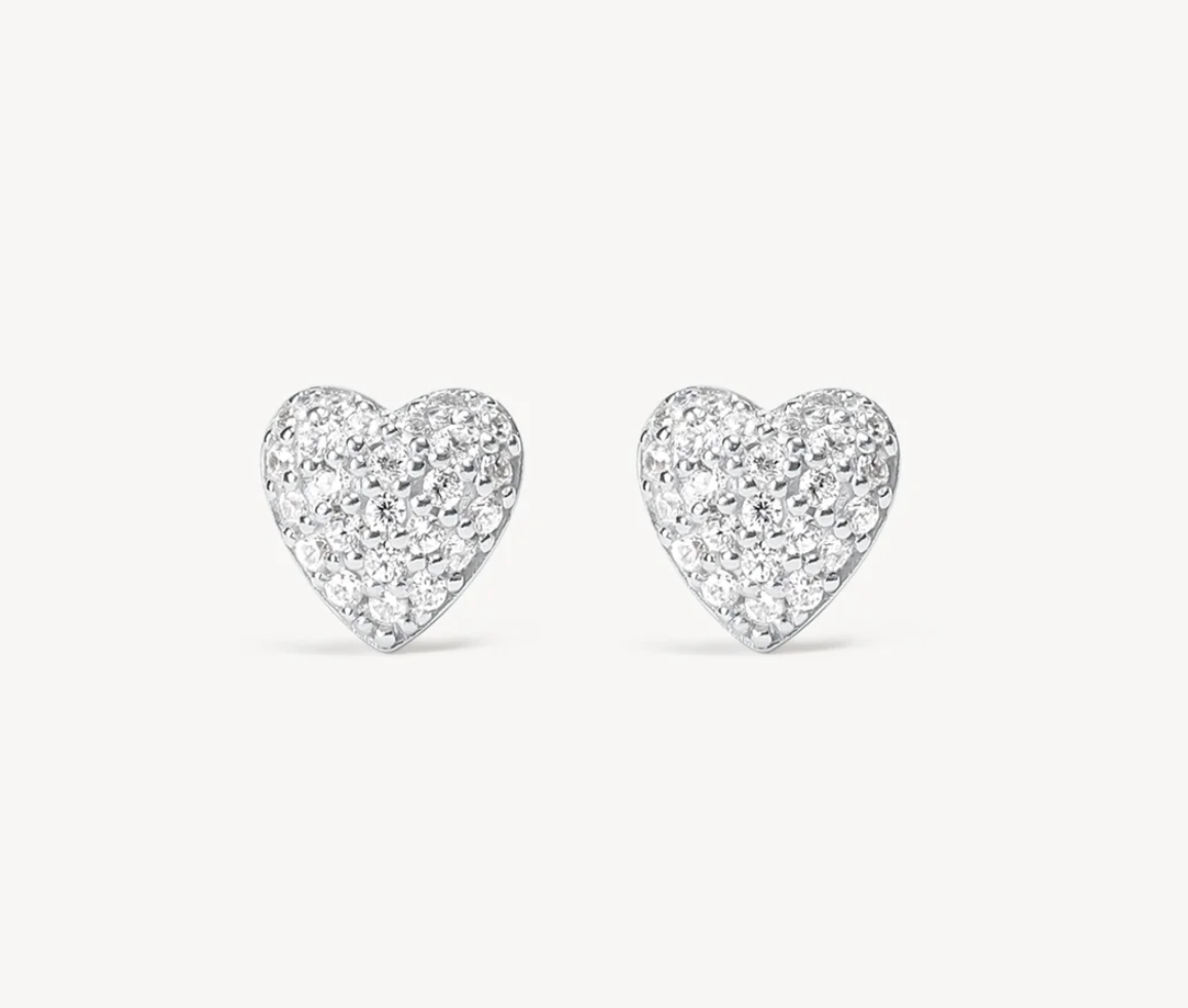 Silver Mini Pavé Heart Stud Earrings