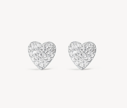 Silver Mini Pavé Heart Stud Earrings