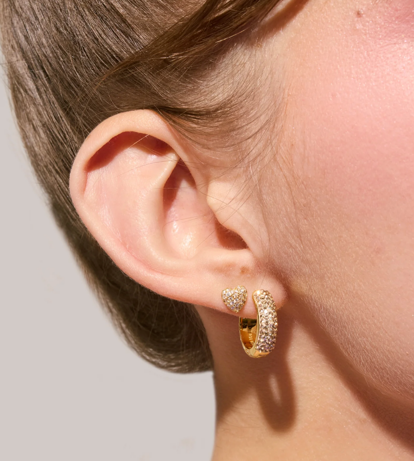 Gold Mini Pavé Heart Stud Earrings