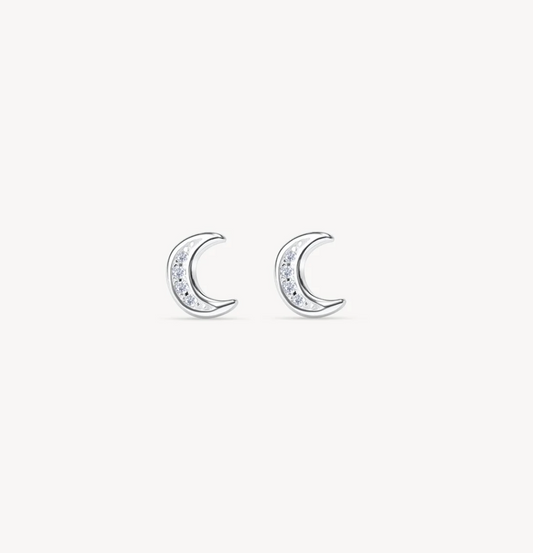 Silver Mini Pavé Lunar Stud Earrings