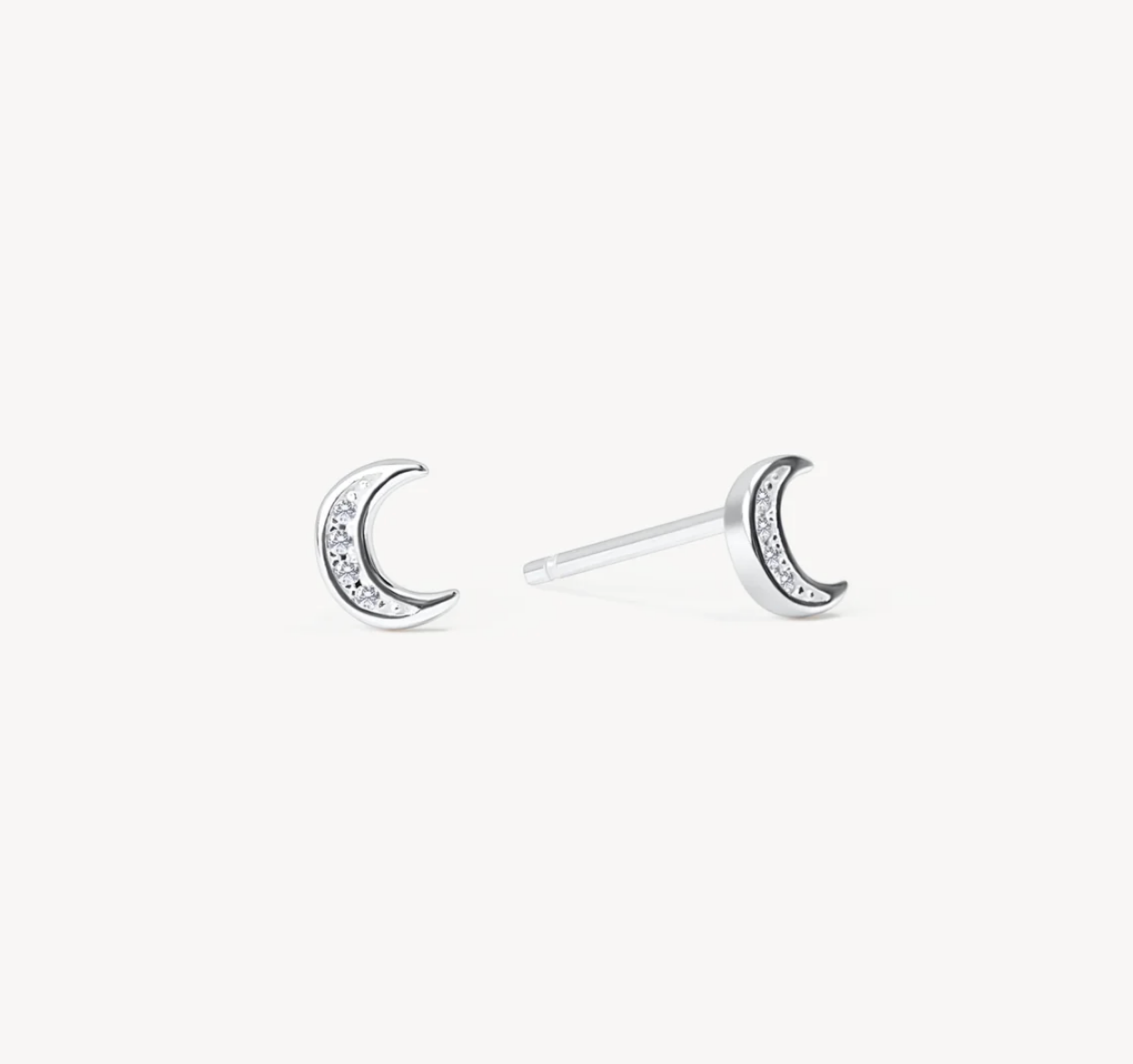 Silver Mini Pavé Lunar Stud Earrings