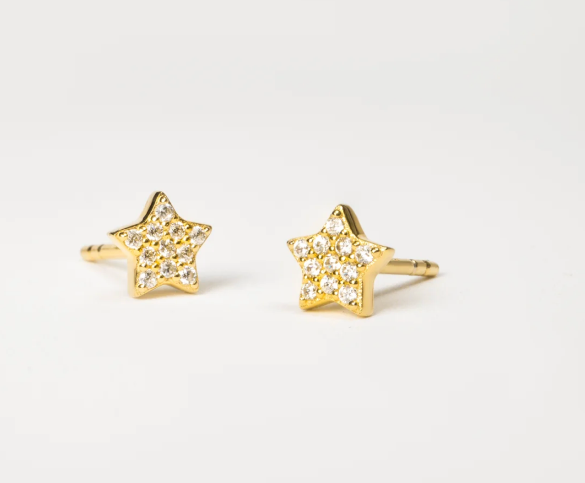 Gold Mini Pavé Star Stud Earrings