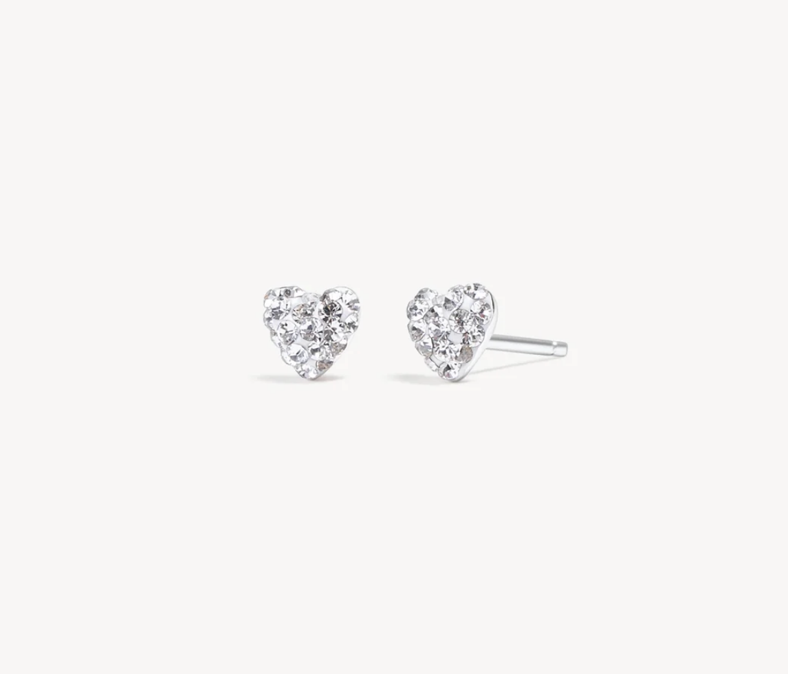 White Mini Sparkle Heart Stud Earrings