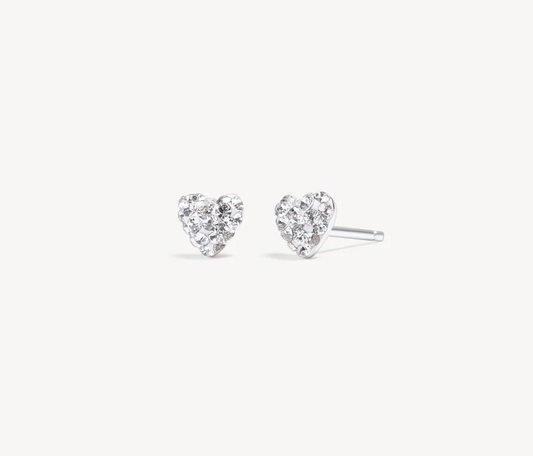 White Mini Sparkle Heart Stud Earrings