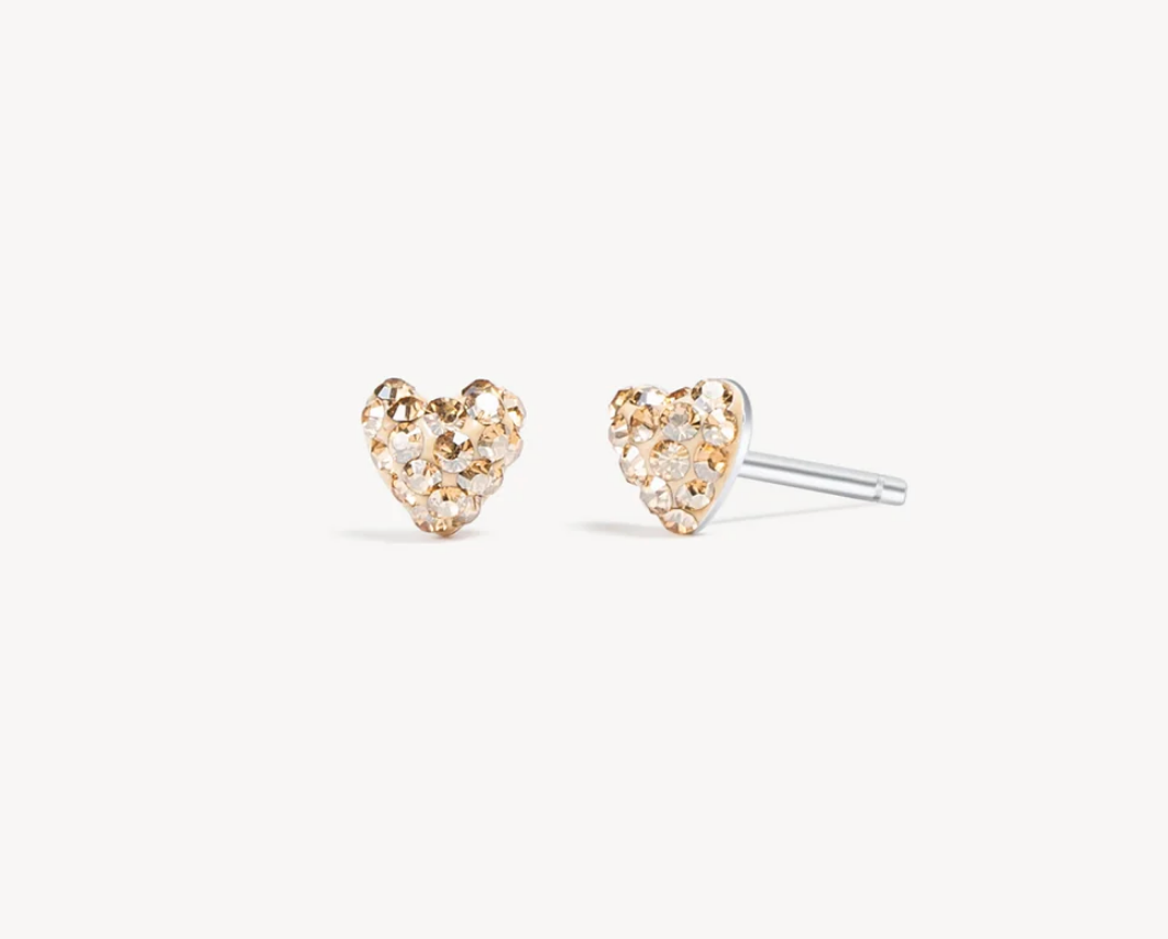 Gold Mini Sparkle Heart Stud Earrings