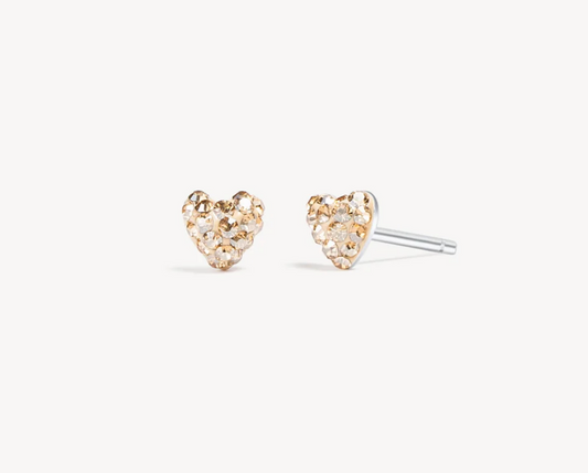 Gold Mini Sparkle Heart Stud Earrings