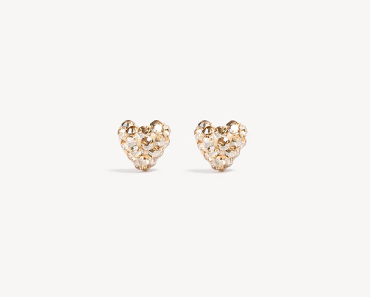 Gold Mini Sparkle Heart Stud Earrings