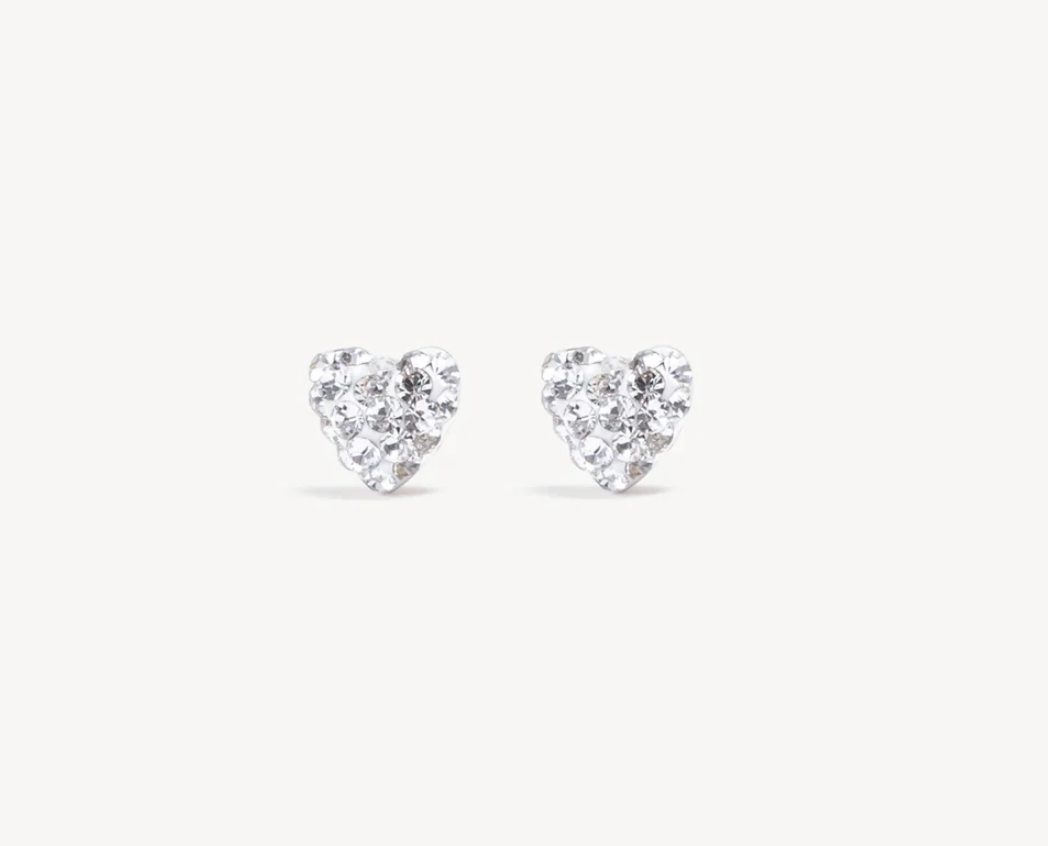 White Mini Sparkle Heart Stud Earrings
