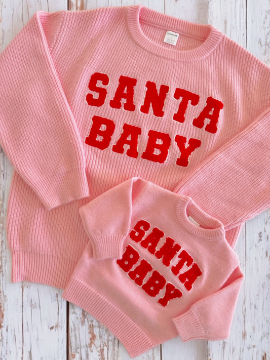 PREORDER Santa Baby Sweater ~ Pink (Womens & Childrens)