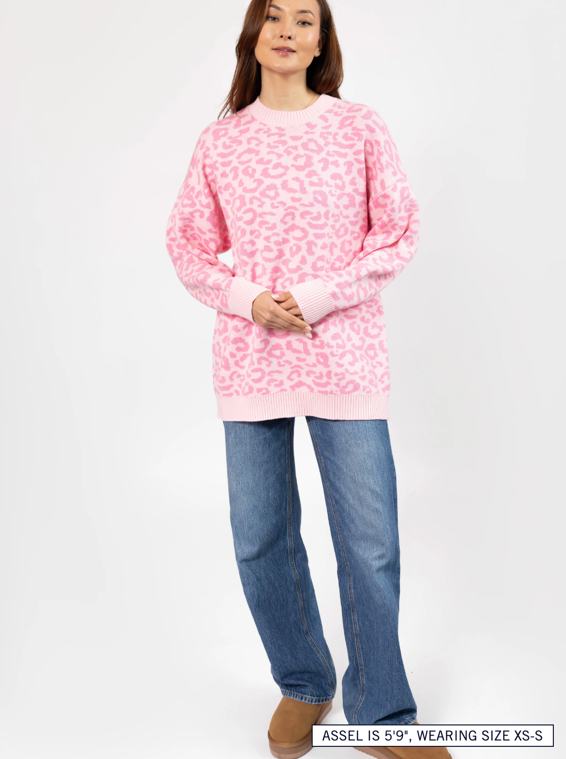 Leopard Long Sweater ~ Light Pink
