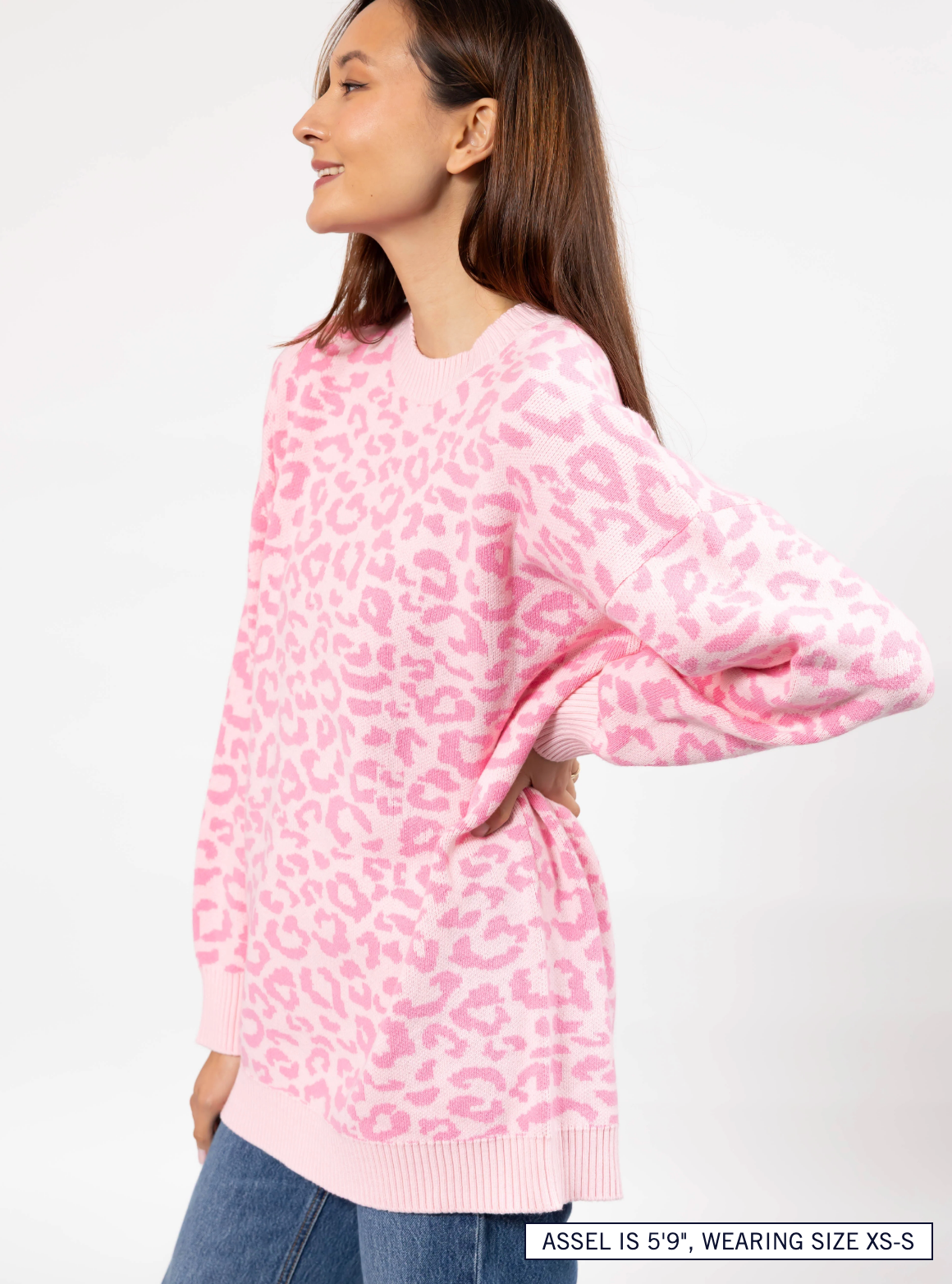 Leopard Long Sweater ~ Light Pink