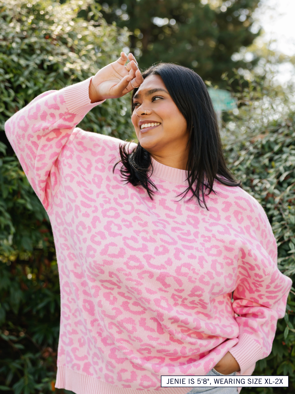 Leopard Long Sweater ~ Light Pink