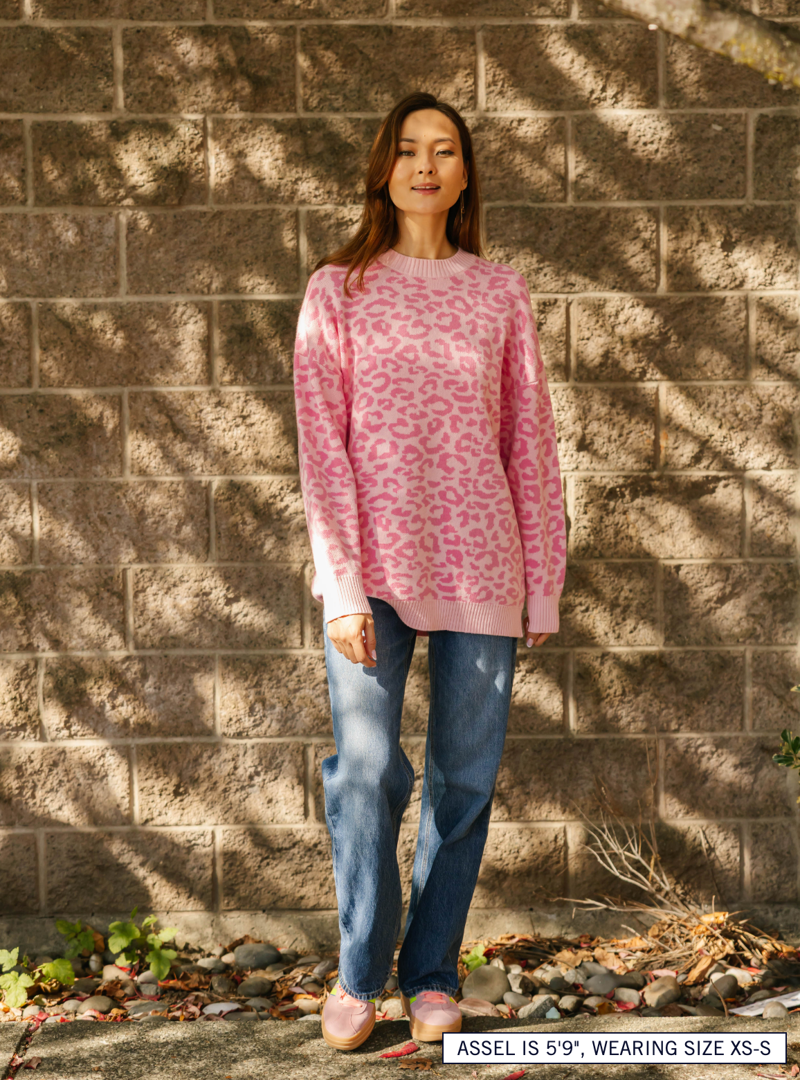 Leopard Long Sweater ~ Light Pink