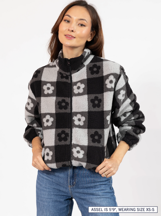 Teddy Floral Jacket ~ Black/Grey