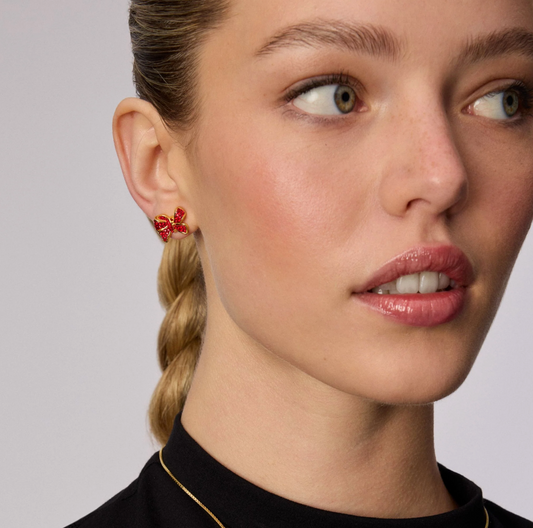 Red Velvet Sparkle Bow Stud - H&B