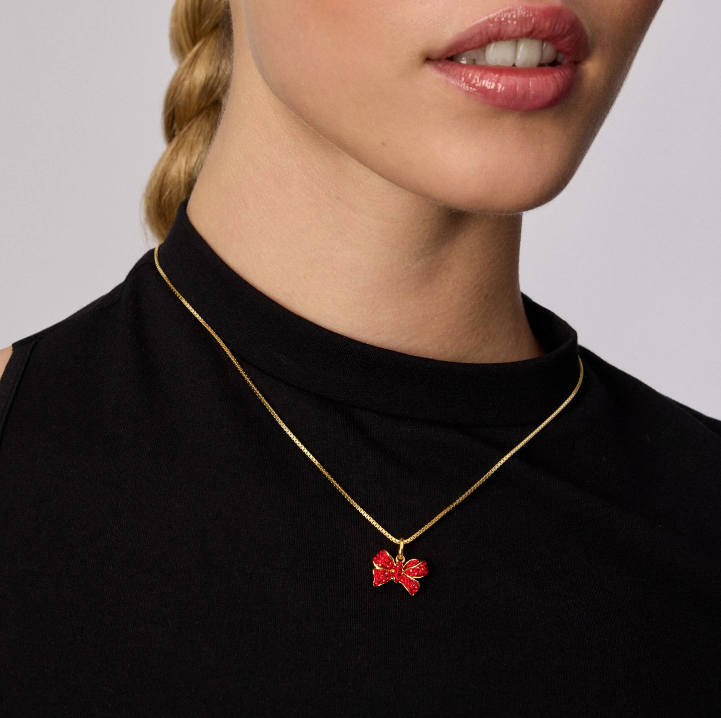 Red Velvet Sparkle Bow Necklace - H&B