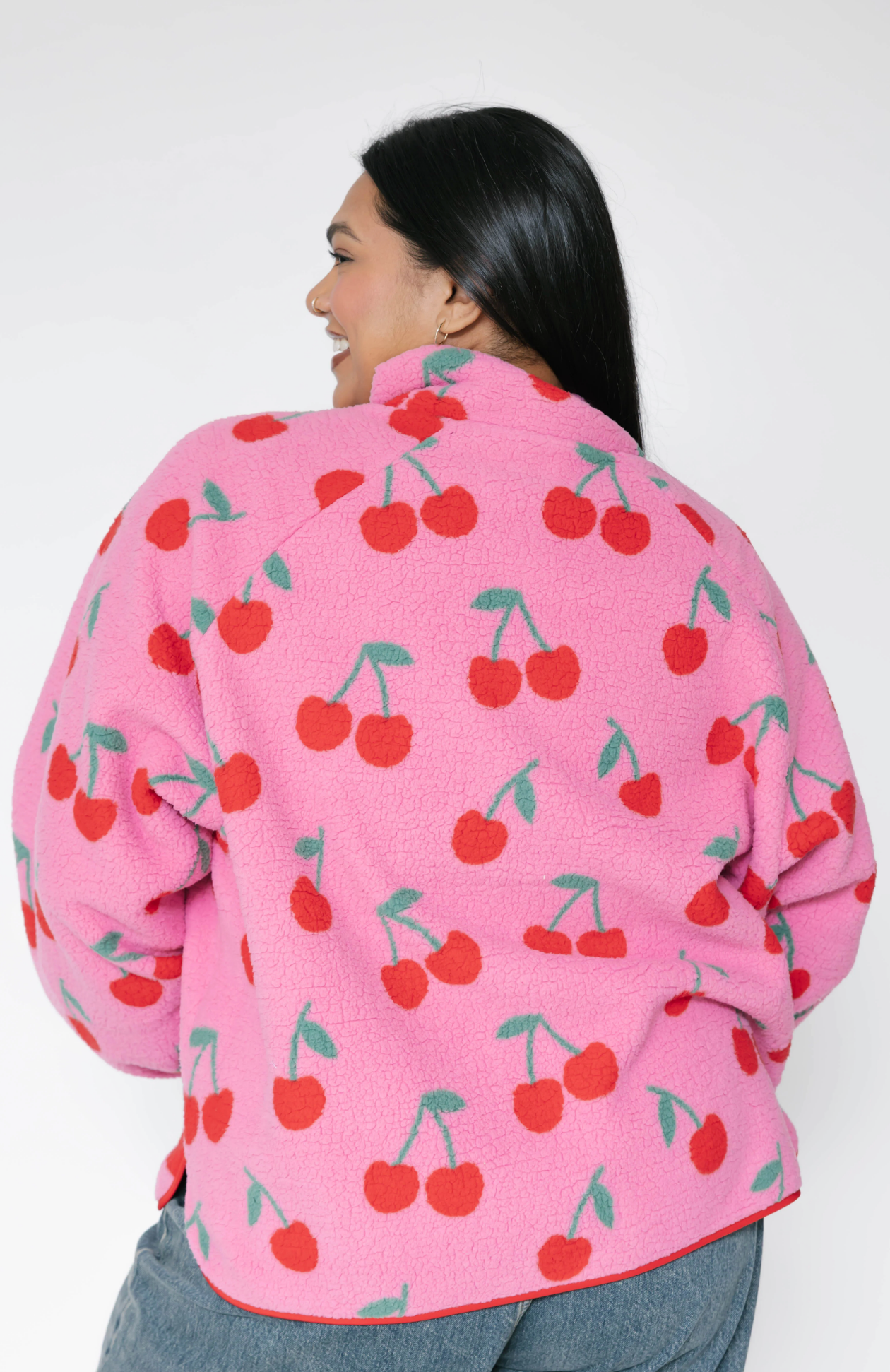 Teddy Zip Up Jacket ~ Pink/Red Cherry