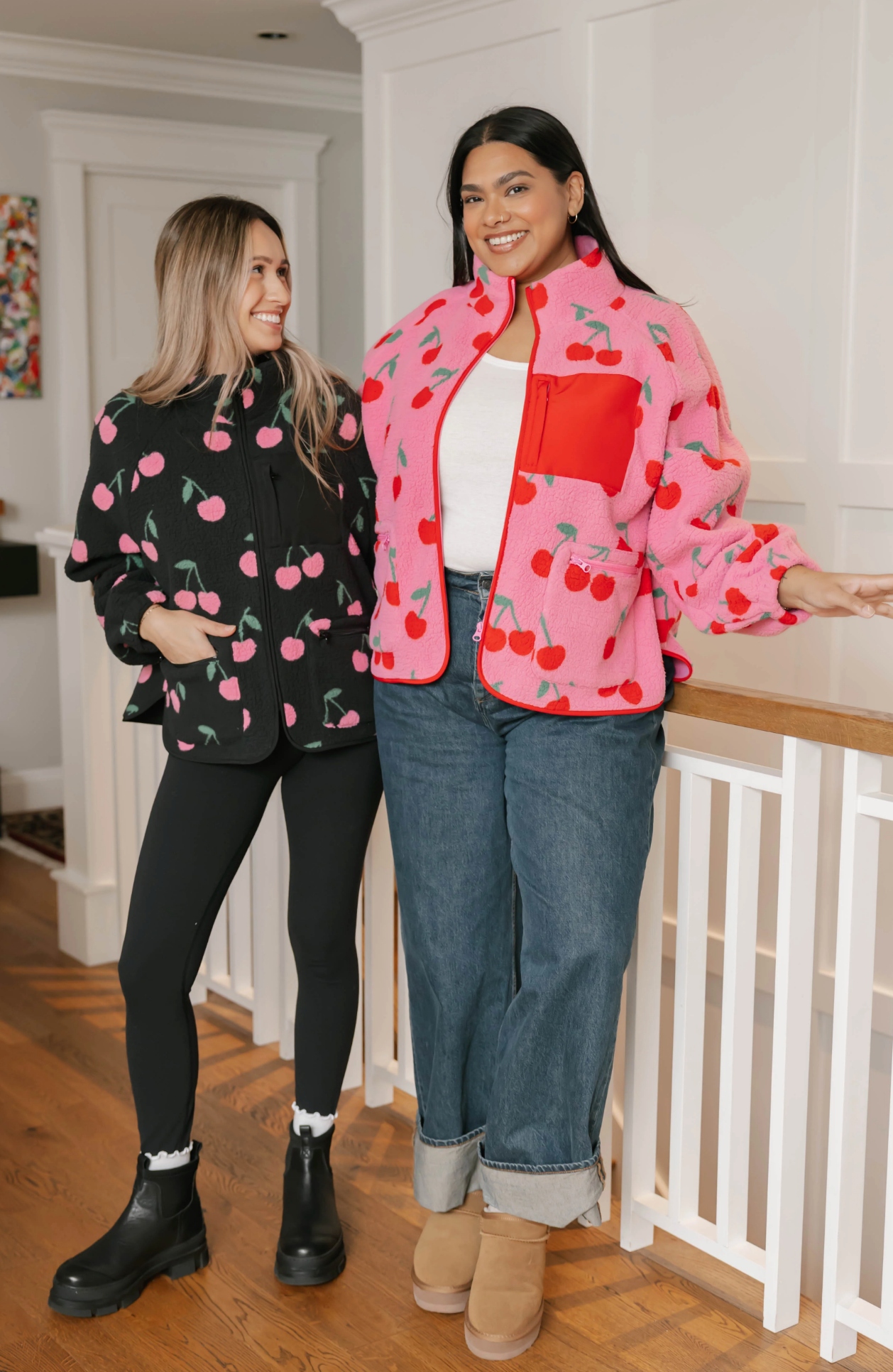 Teddy Zip Up Jacket ~ Pink/Red Cherry