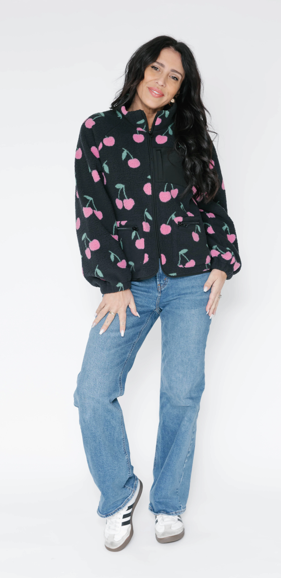 Teddy Zip Up Jacket ~ Black/Pink Cherry