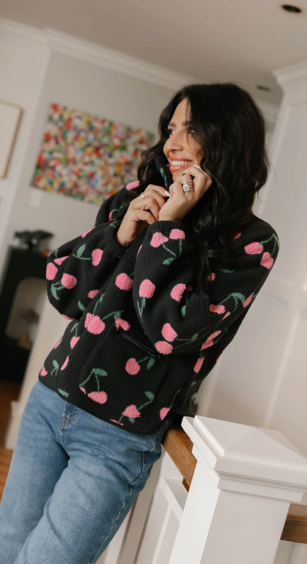 Teddy Zip Up Jacket ~ Black/Pink Cherry