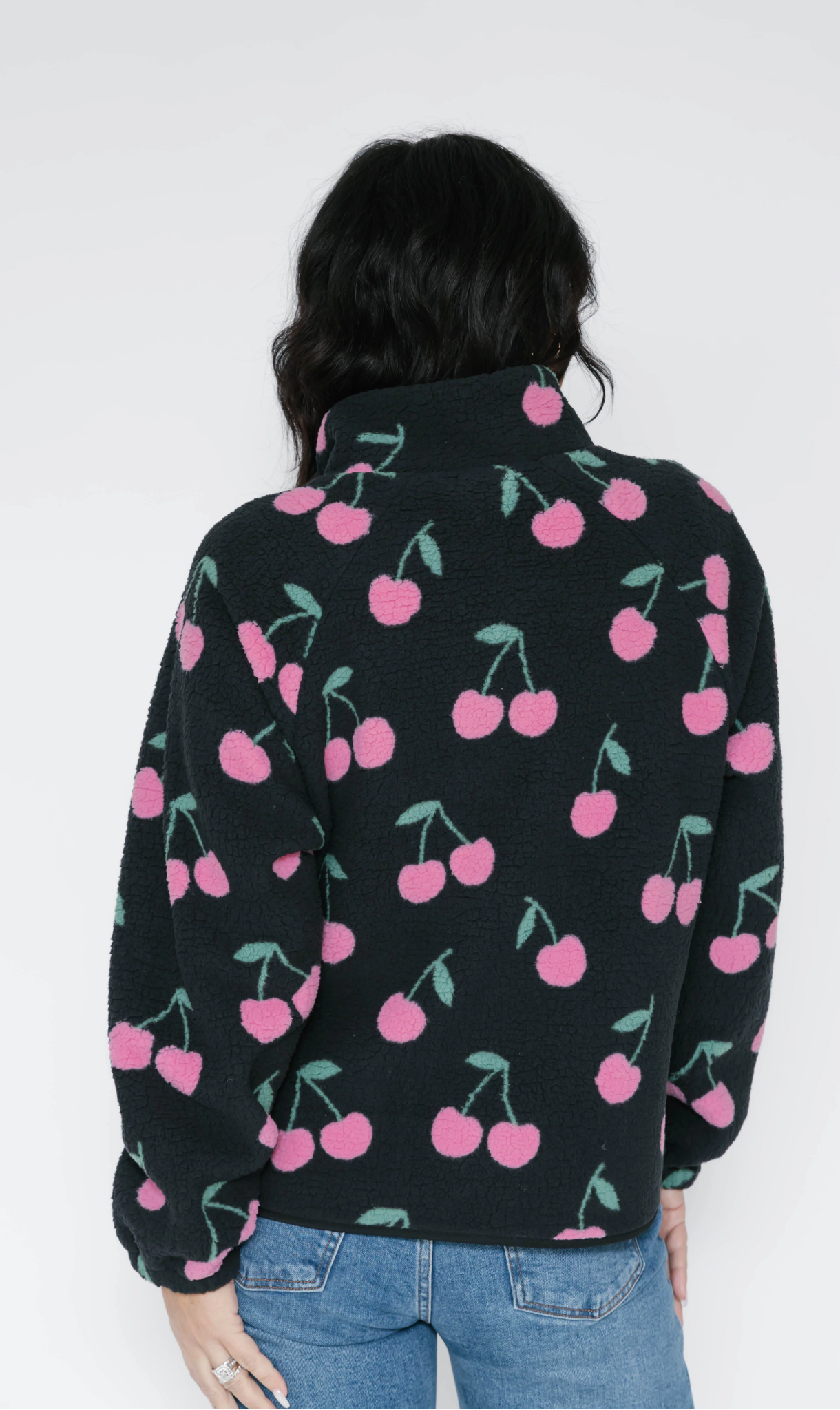 Teddy Zip Up Jacket ~ Black/Pink Cherry