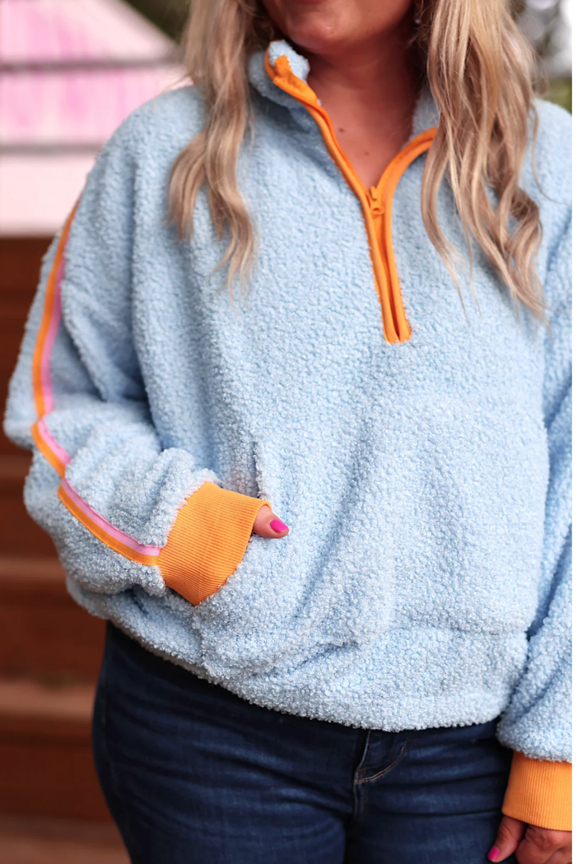 Around The Clock Teddy Quarter Zip Pullover ~ Seaside Blue