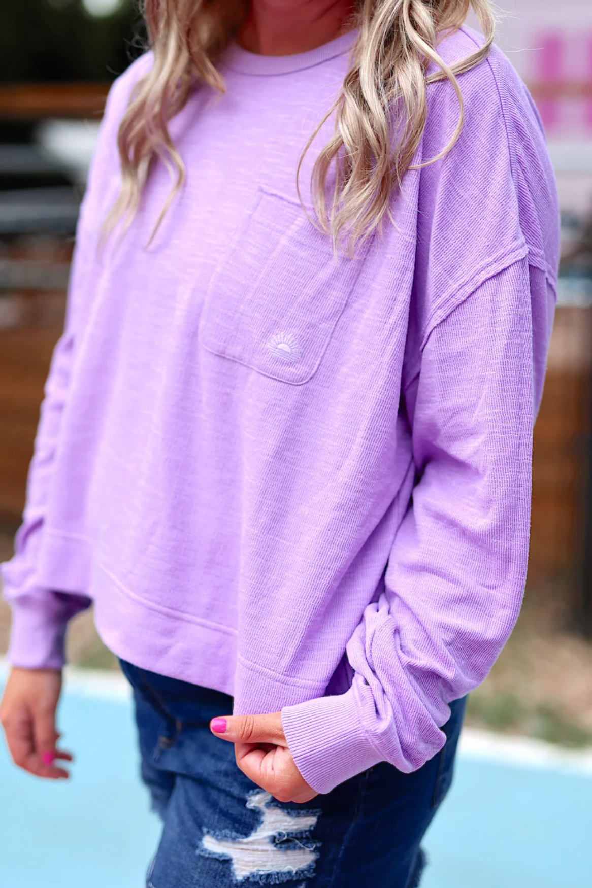 Long Weekend Knit Crew Sweatshirt ~ Lilac
