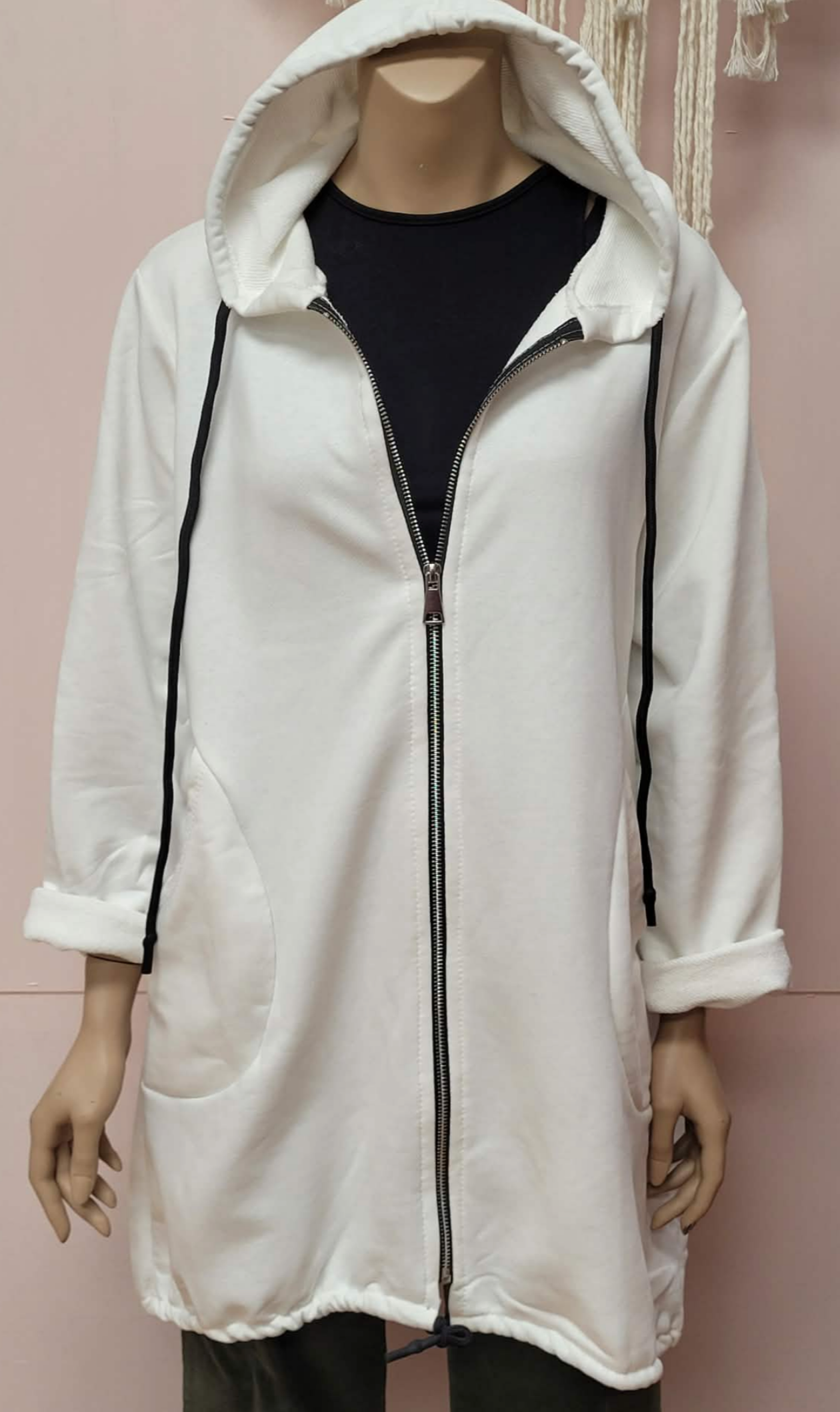 Zip Up Hooded Sweatshirt ~ White