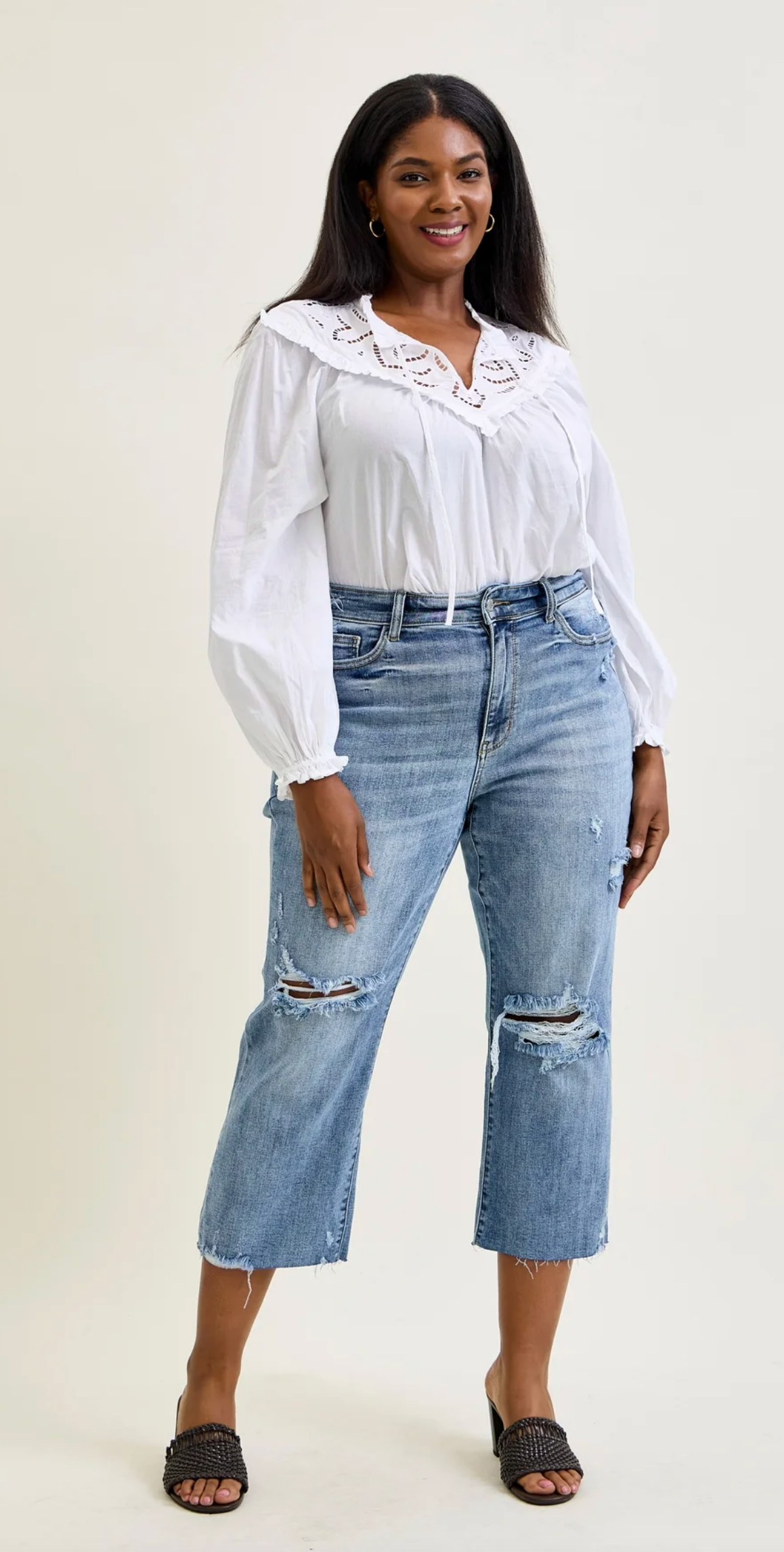 Celeste Distressed Wide Leg Crop { Reg & Curve }