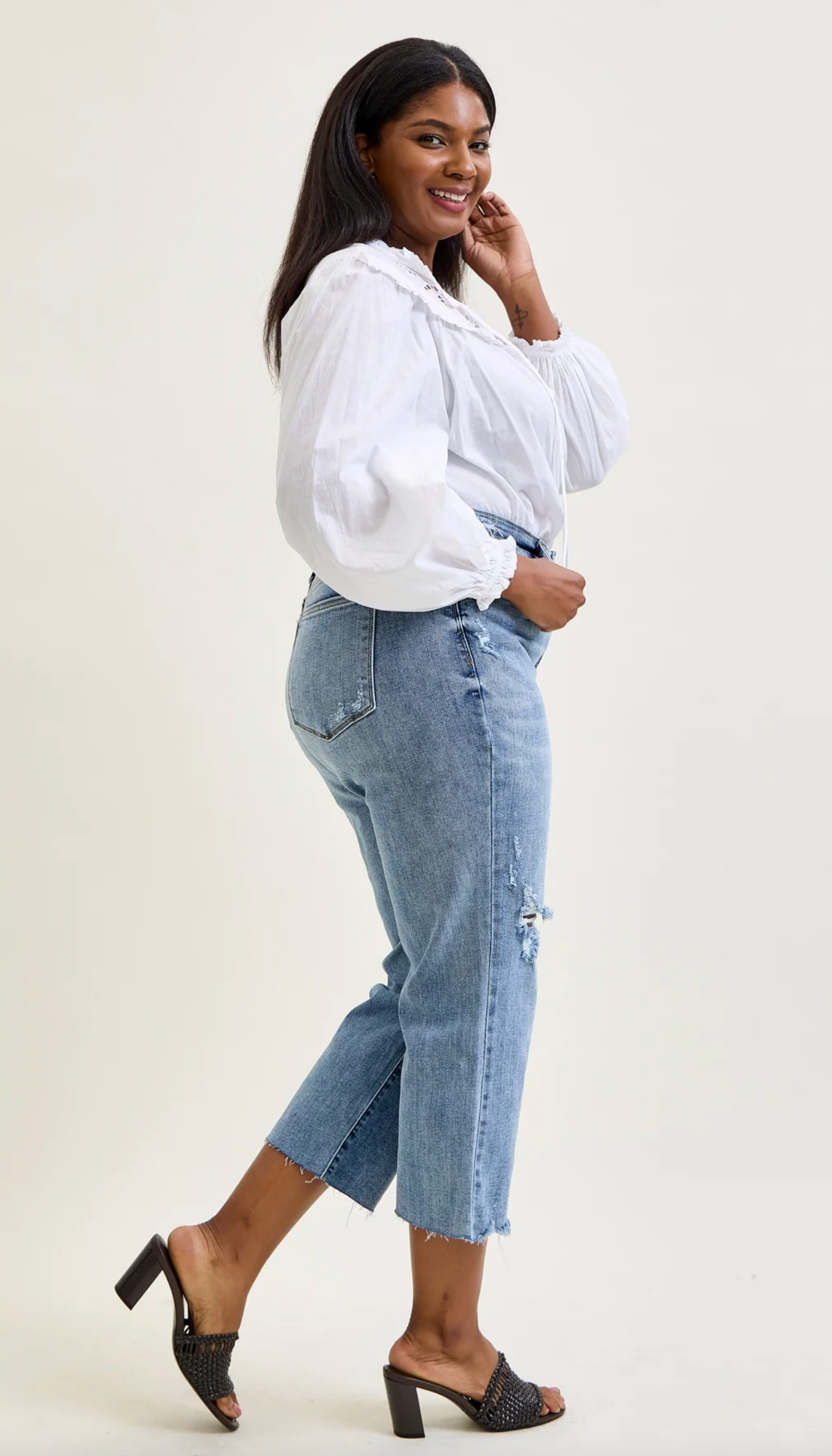 Celeste Distressed Wide Leg Crop { Reg & Curve }