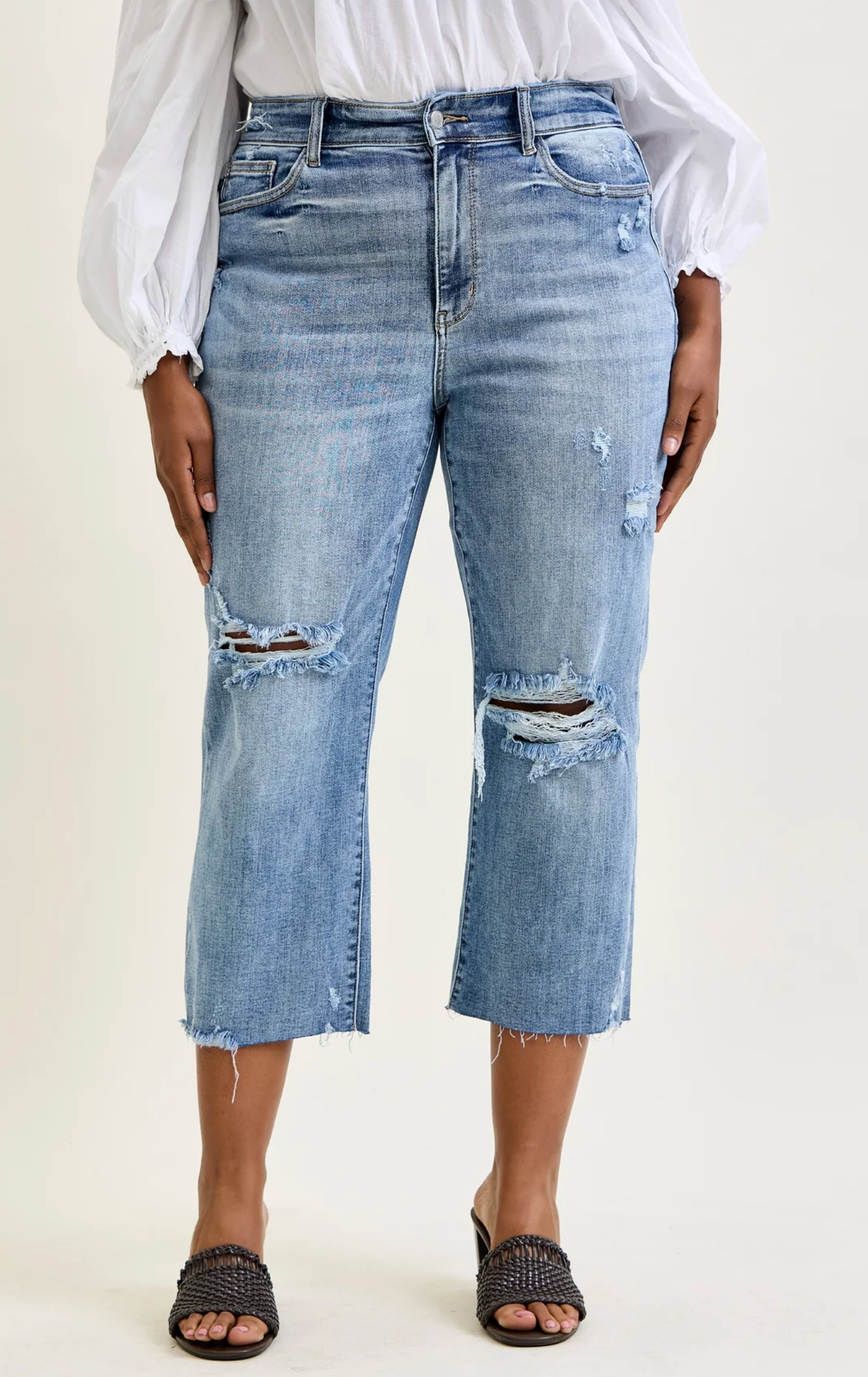 Celeste Distressed Wide Leg Crop { Reg & Curve }