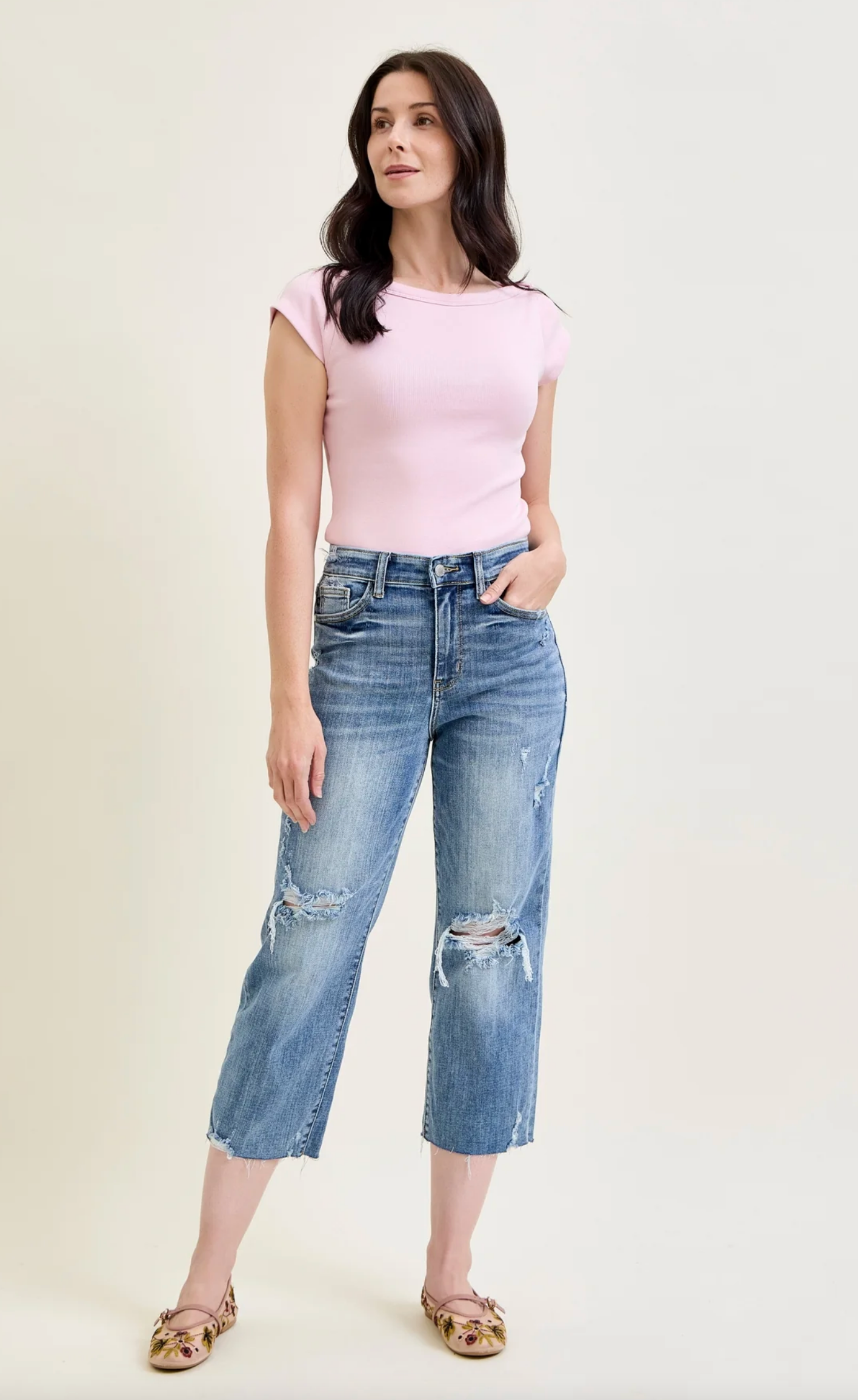 Celeste Distressed Wide Leg Crop { Reg & Curve }