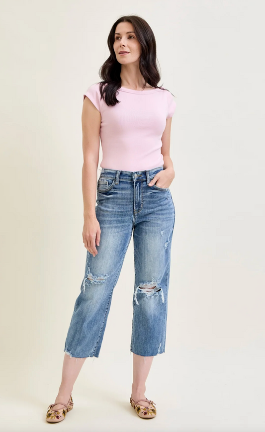 Celeste Distressed Wide Leg Crop { Reg & Curve }