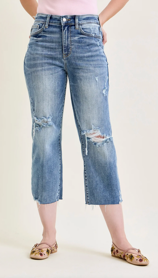 Celeste Distressed Wide Leg Crop { Reg & Curve }