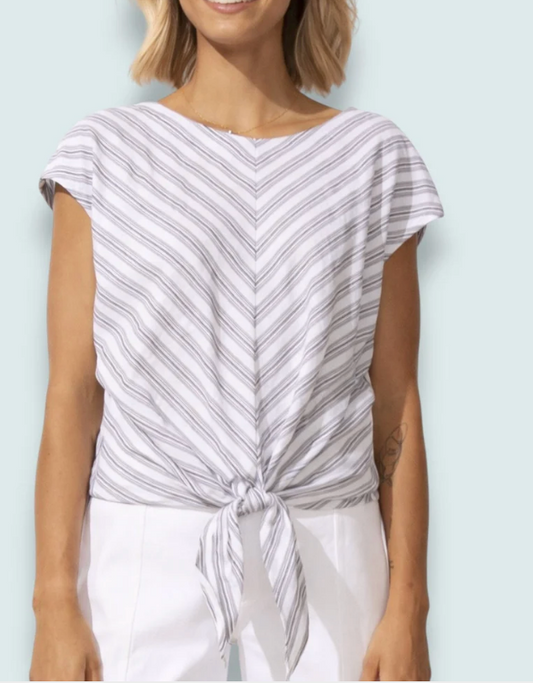 Soft Stripe Tie-Front ~ Fog