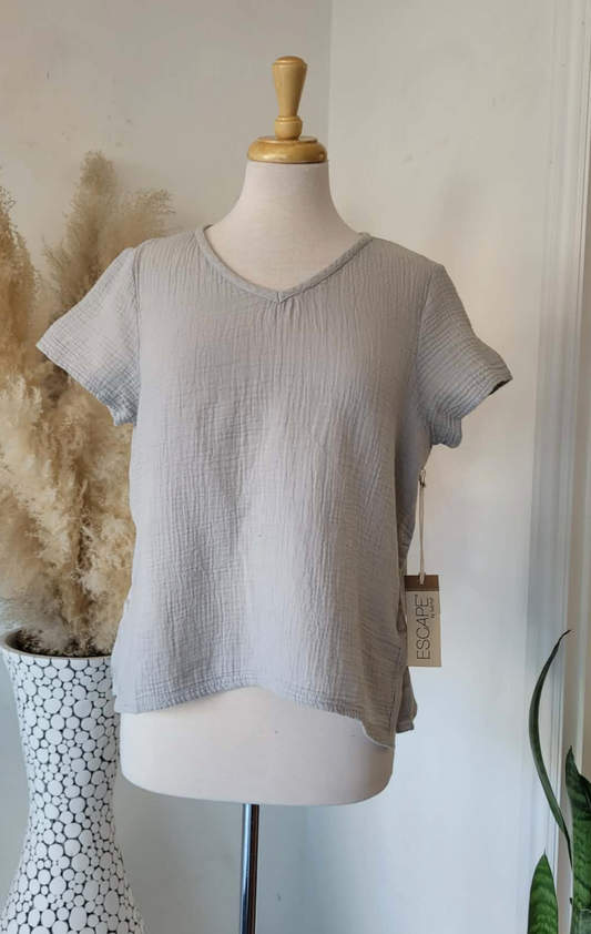 Retreat V Neck Gauze Top ~ Dune