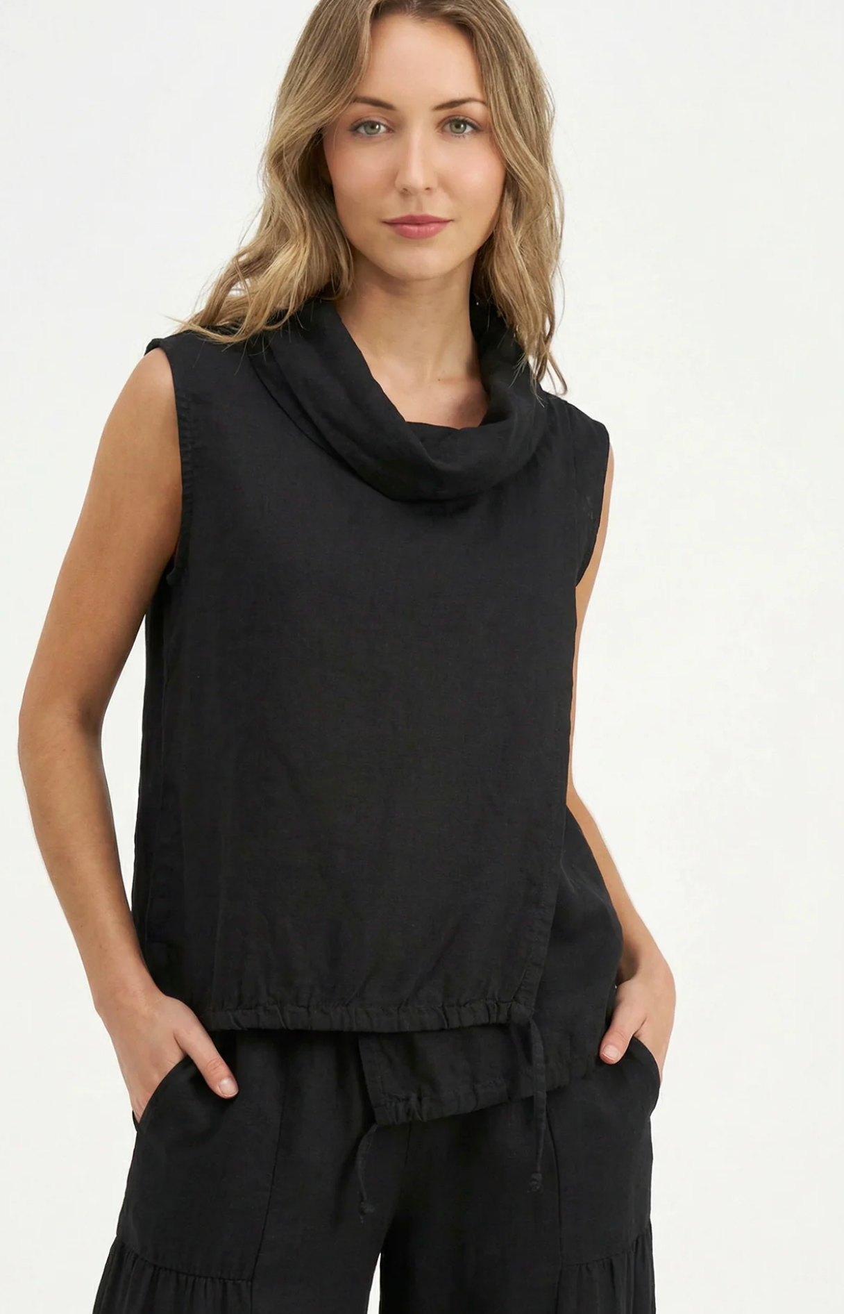 Gemma Knit Woven Combo Sleeveless Top