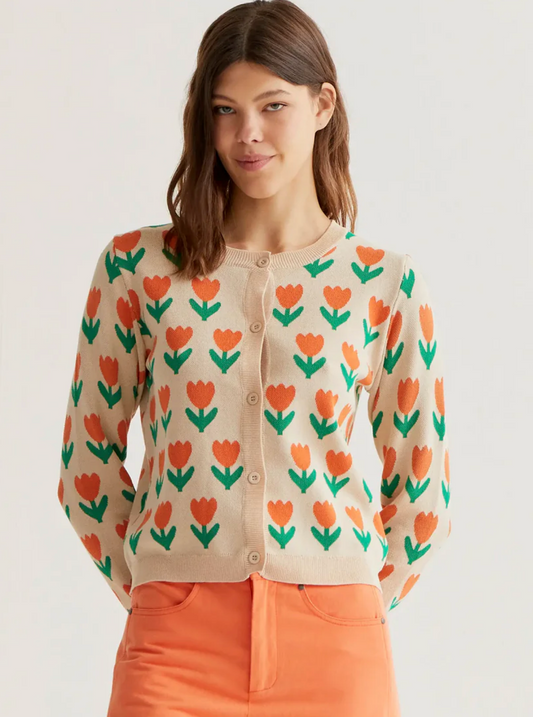 Orange Tulip Print Cardigan